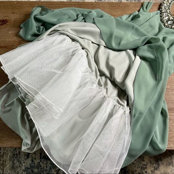 City Studio Seafoam Jewel Neckline Pleated 50’s Vibe Dress Size 5 NWT - Picture 10 of 16